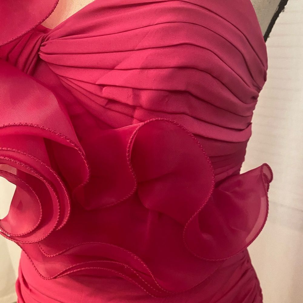 Cinderella Fuchsia One-Shoulder Ruffle Mini Dress - Picture 6 of 11